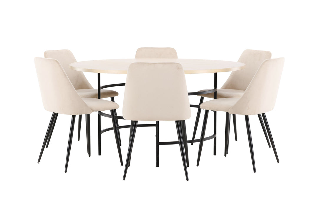 Venture Home Copenhagen Table - Whitewash/Black with 6 Night Chair - Black / Beige