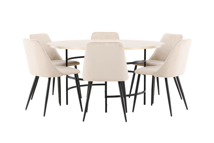 Venture Home Copenhagen Table - Whitewash/Black with 6 Night Chair - Black / Beige