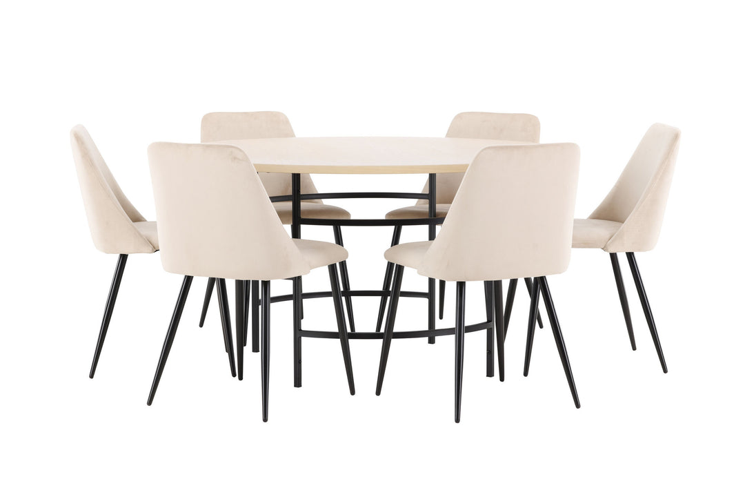 Venture Home Copenhagen Table - Whitewash/Black with 6 Night Chair - Black / Beige
