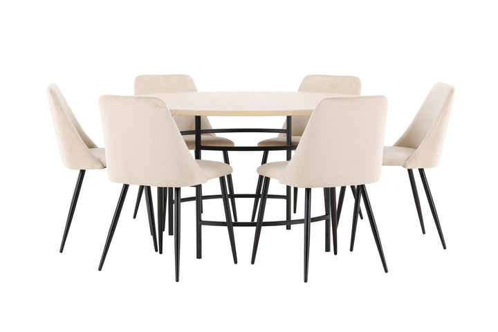 Venture Home Copenhagen Table - Whitewash/Black with 6 Night Chair - Black / Beige