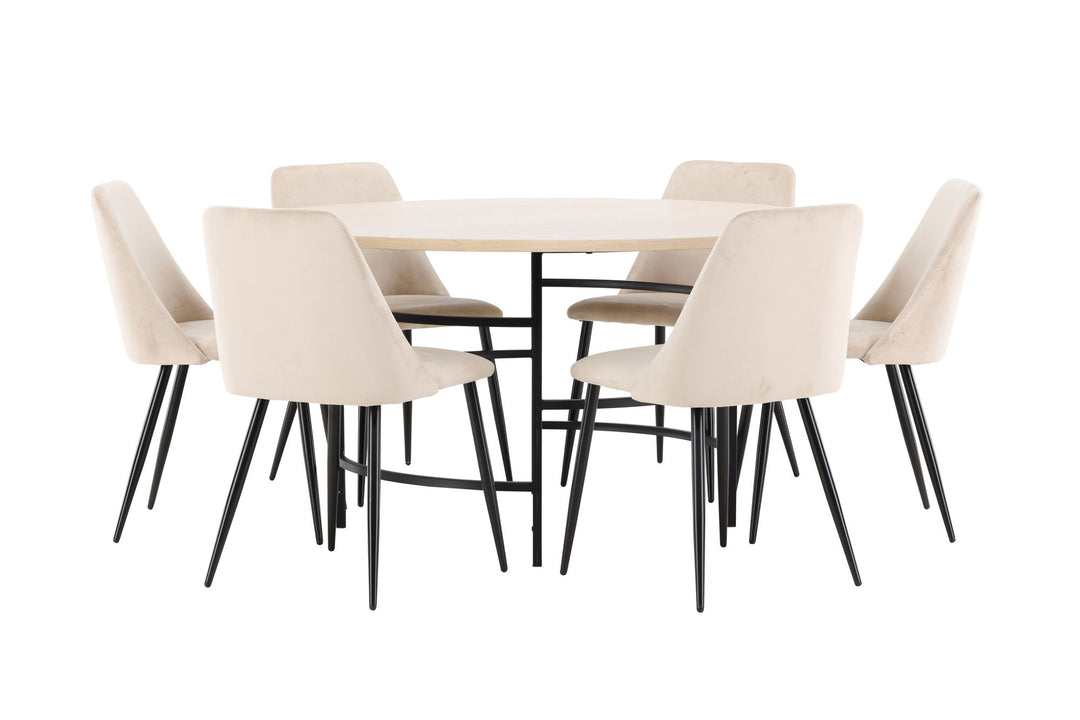 Venture Home Copenhagen Table - Whitewash/Black with 6 Night Chair - Black / Beige