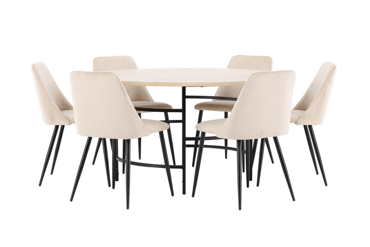 Venture Home Copenhagen Table - Whitewash/Black with 6 Night Chair - Black / Beige