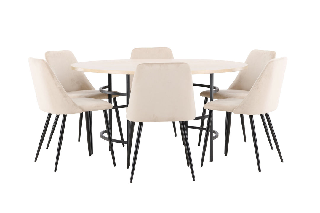Venture Home Copenhagen Table - Whitewash/Black with 6 Night Chair - Black / Beige