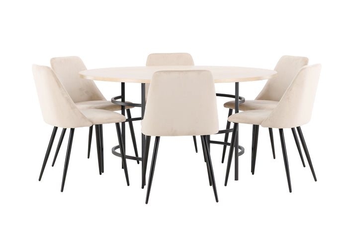 Venture Home Copenhagen Table - Whitewash/Black with 6 Night Chair - Black / Beige
