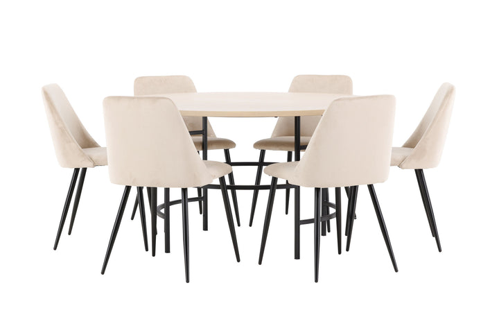 Venture Home Copenhagen Table - Whitewash/Black with 6 Night Chair - Black / Beige
