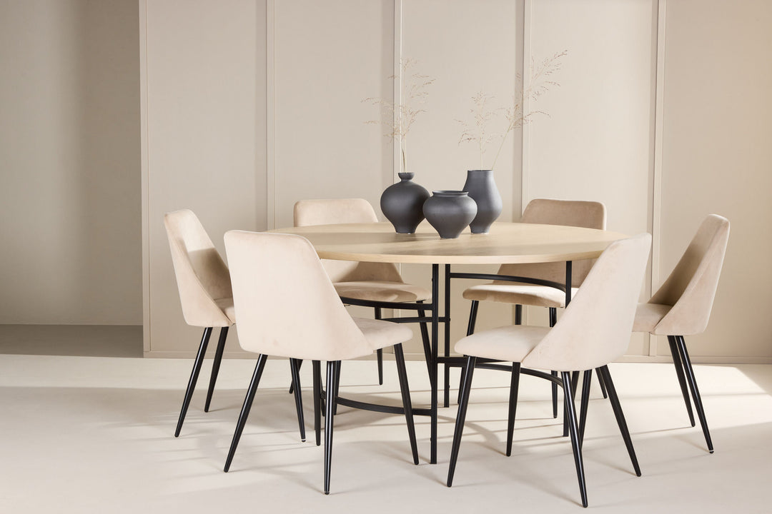 Venture Home Copenhagen Table - Whitewash/Black with 6 Night Chair - Black / Beige