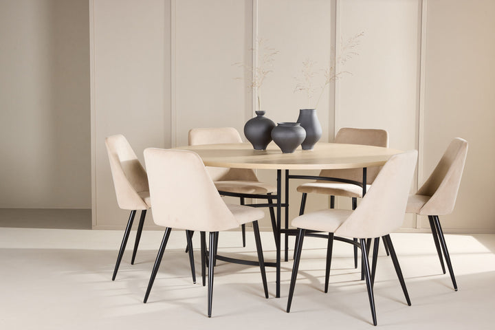 Venture Home Copenhagen Table - Whitewash/Black with 6 Night Chair - Black / Beige
