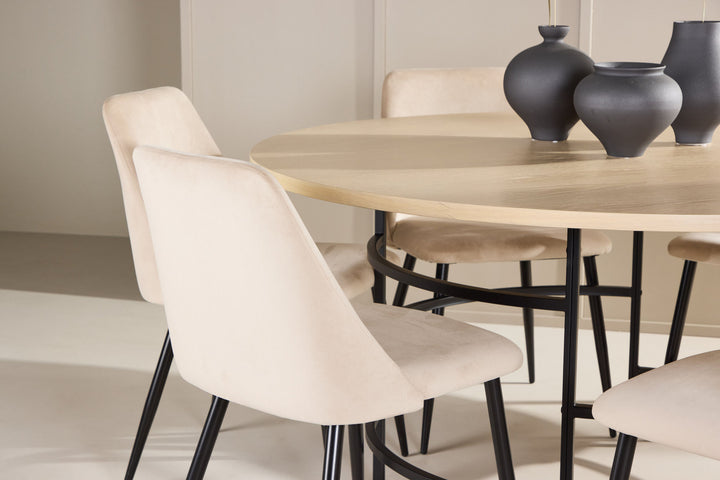 Venture Home Copenhagen Table - Whitewash/Black with 6 Night Chair - Black / Beige