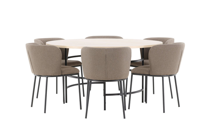 Venture Home Copenhagen Table - Whitewash/Black with 6 Edina Chair - Black / Brown