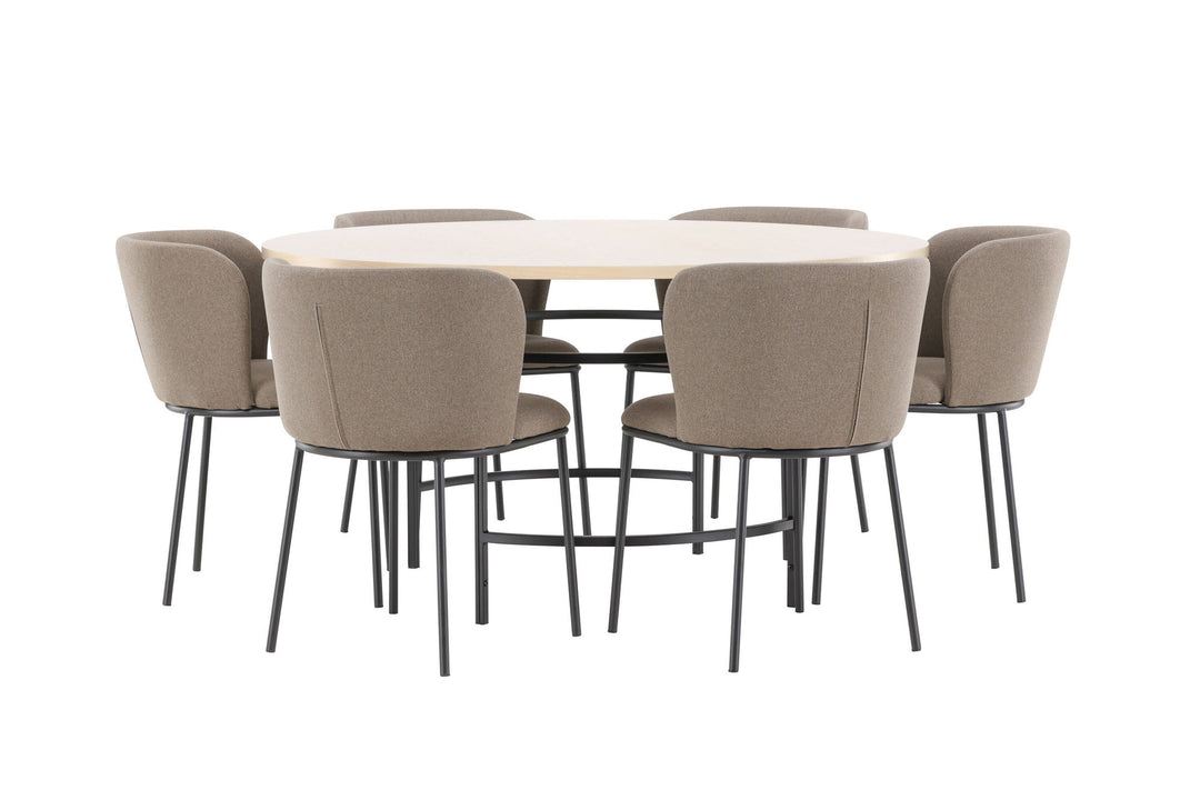 Venture Home Copenhagen Table - Whitewash/Black with 6 Edina Chair - Black / Brown