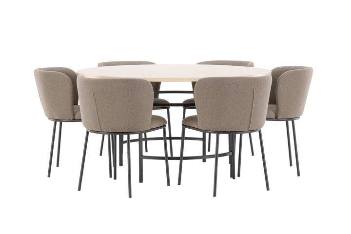 Venture Home Copenhagen Table - Whitewash/Black with 6 Edina Chair - Black / Brown