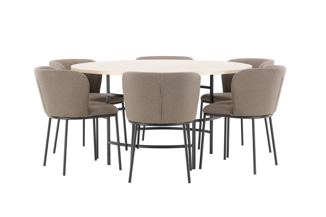 Venture Home Copenhagen Table - Whitewash/Black with 6 Edina Chair - Black / Brown