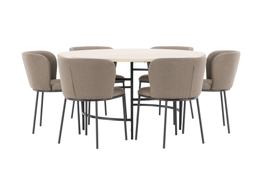Venture Home Copenhagen Table - Whitewash/Black with 6 Edina Chair - Black / Brown