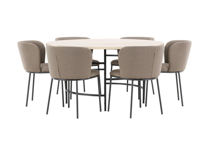 Venture Home Copenhagen Table - Whitewash/Black with 6 Edina Chair - Black / Brown
