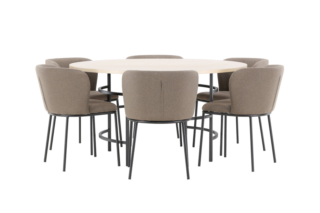 Venture Home Copenhagen Table - Whitewash/Black with 6 Edina Chair - Black / Brown