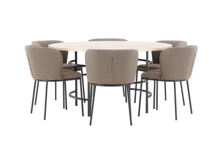 Venture Home Copenhagen Table - Whitewash/Black with 6 Edina Chair - Black / Brown