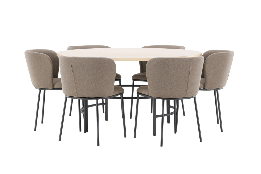 Venture Home Copenhagen Table - Whitewash/Black with 6 Edina Chair - Black / Brown