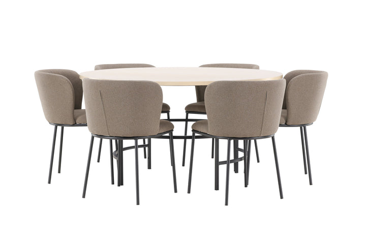 Venture Home Copenhagen Table - Whitewash/Black with 6 Edina Chair - Black / Brown