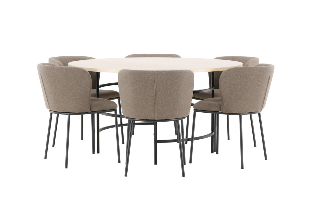 Venture Home Copenhagen Table - Whitewash/Black with 6 Edina Chair - Black / Brown