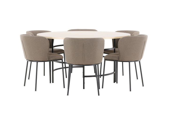 Venture Home Copenhagen Table - Whitewash/Black with 6 Edina Chair - Black / Brown