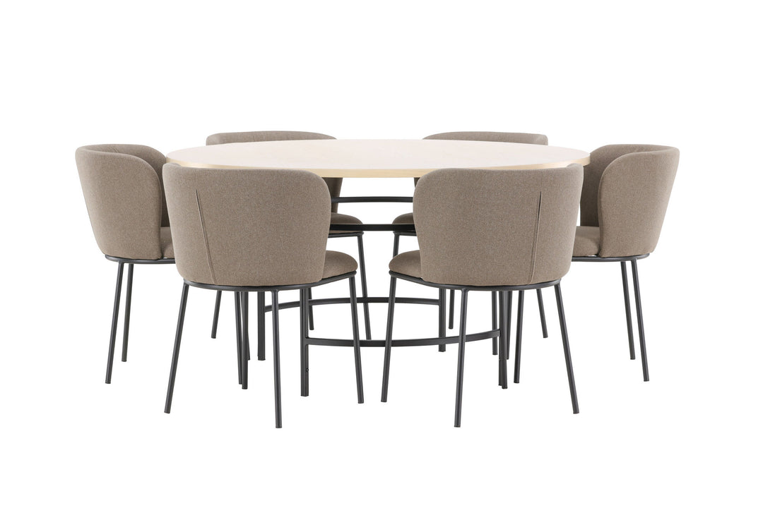 Venture Home Copenhagen Table - Whitewash/Black with 6 Edina Chair - Black / Brown