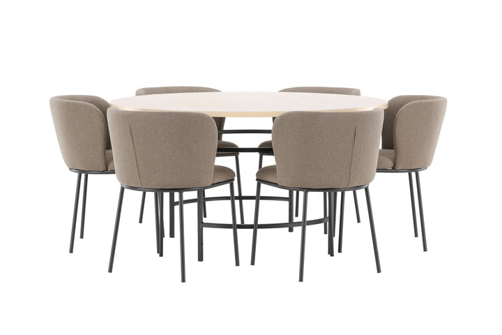 Venture Home Copenhagen Table - Whitewash/Black with 6 Edina Chair - Black / Brown