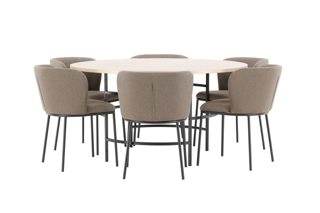 Venture Home Copenhagen Table - Whitewash/Black with 6 Edina Chair - Black / Brown