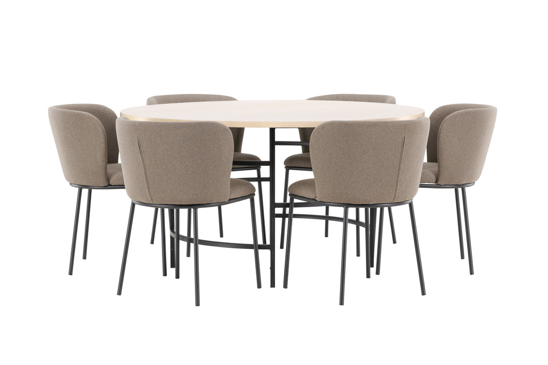 Venture Home Copenhagen Table - Whitewash/Black with 6 Edina Chair - Black / Brown