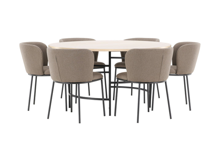 Venture Home Copenhagen Table - Whitewash/Black with 6 Edina Chair - Black / Brown