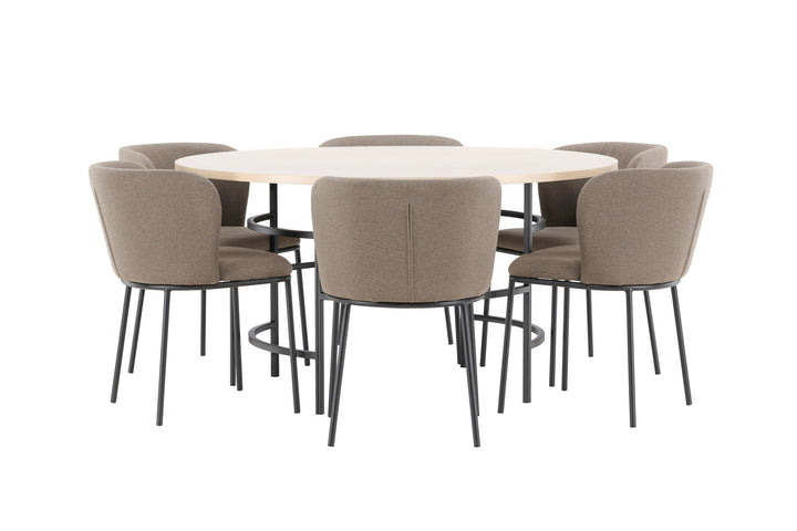 Venture Home Copenhagen Table - Whitewash/Black with 6 Edina Chair - Black / Brown