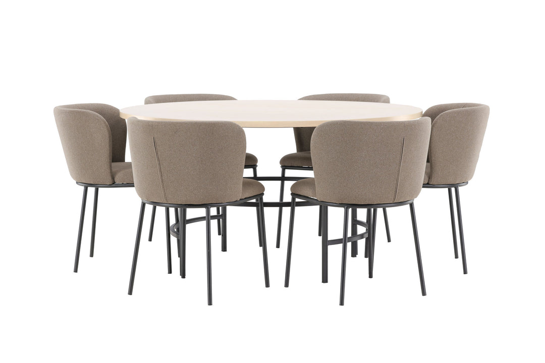 Venture Home Copenhagen Table - Whitewash/Black with 6 Edina Chair - Black / Brown