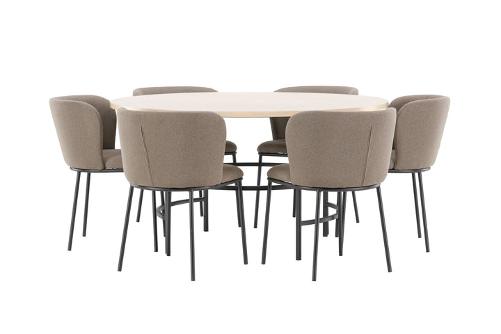 Venture Home Copenhagen Table - Whitewash/Black with 6 Edina Chair - Black / Brown