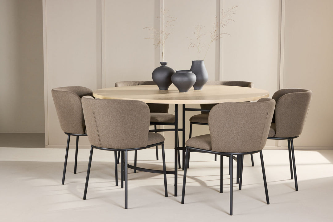 Venture Home Copenhagen Table - Whitewash/Black with 6 Edina Chair - Black / Brown