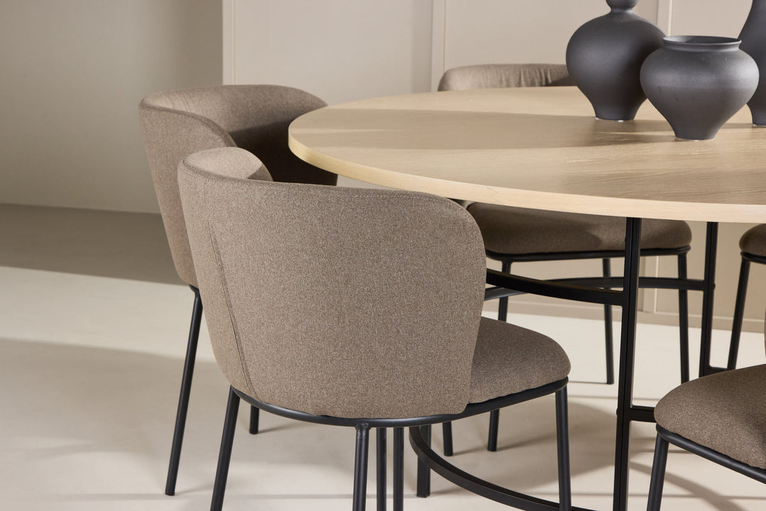 Venture Home Copenhagen Table - Whitewash/Black with 6 Edina Chair - Black / Brown