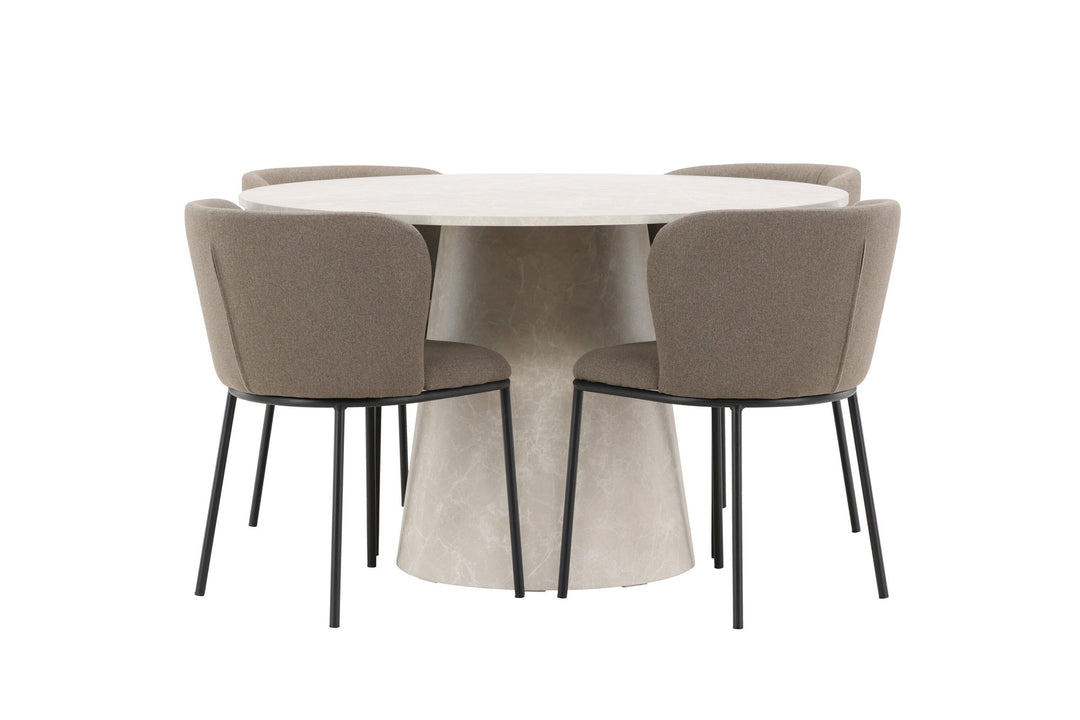 Venture Home Lanzo Table - Beige with 4 Edina Chair - Black / Brown