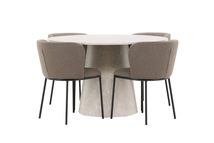 Venture Home Lanzo Table - Beige with 4 Edina Chair - Black / Brown