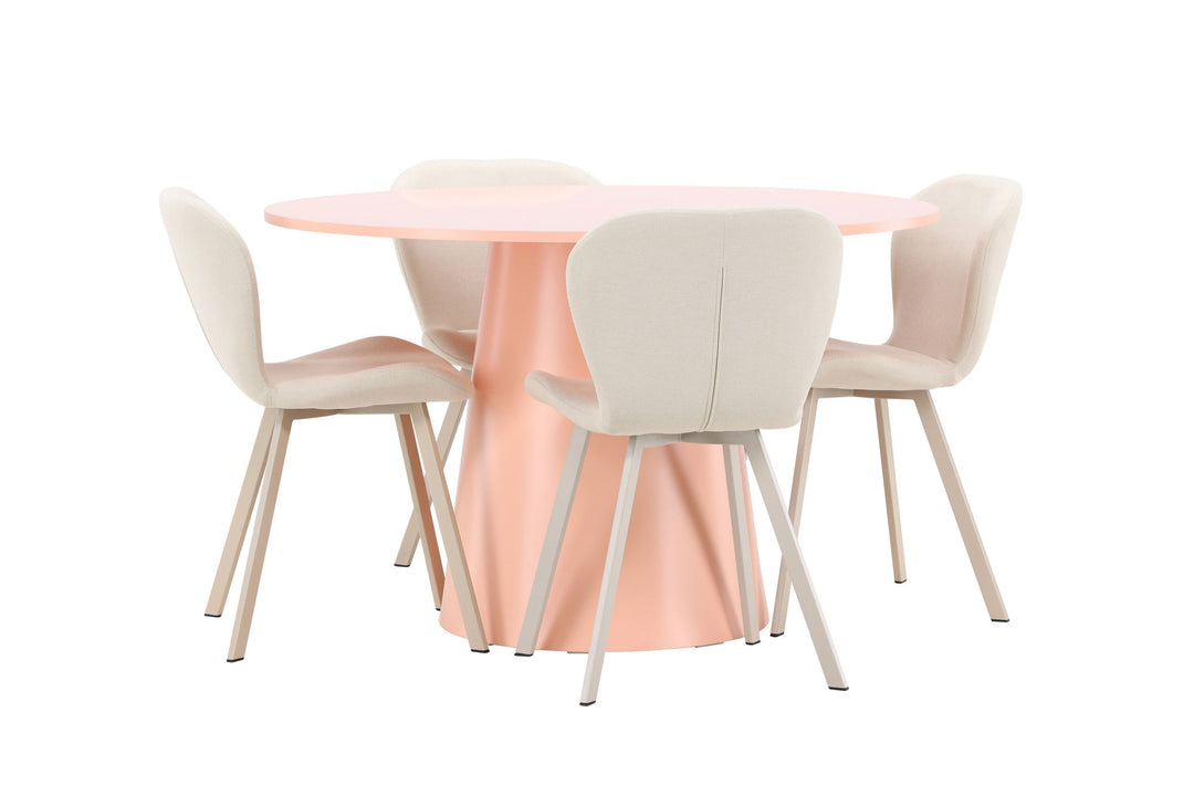 Venture Home Lanzo Table - Peach with 4 Lilja Chair - Beige