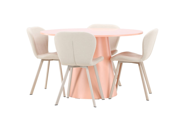 Venture Home Lanzo Table - Peach with 4 Lilja Chair - Beige