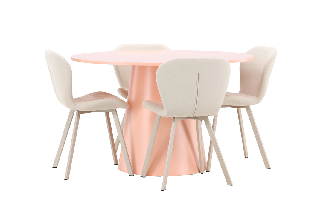 Venture Home Lanzo Table - Peach with 4 Lilja Chair - Beige