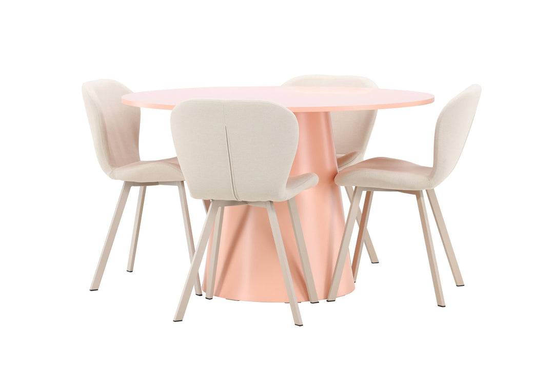Venture Home Lanzo Table - Peach with 4 Lilja Chair - Beige