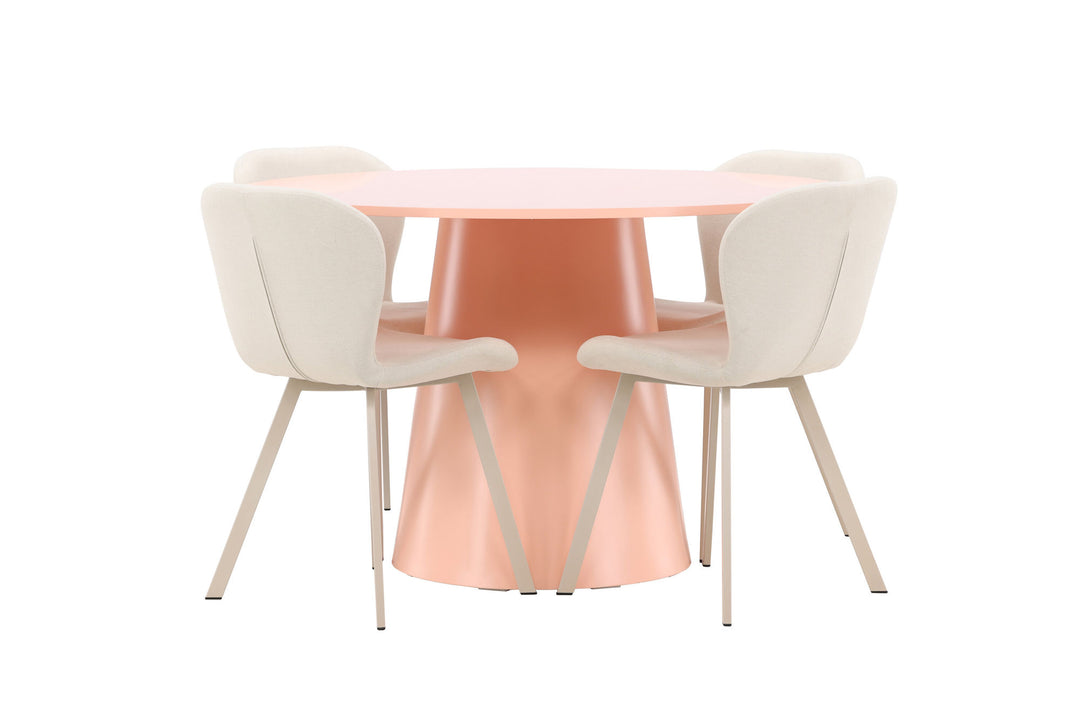 Venture Home Lanzo Table - Peach with 4 Lilja Chair - Beige