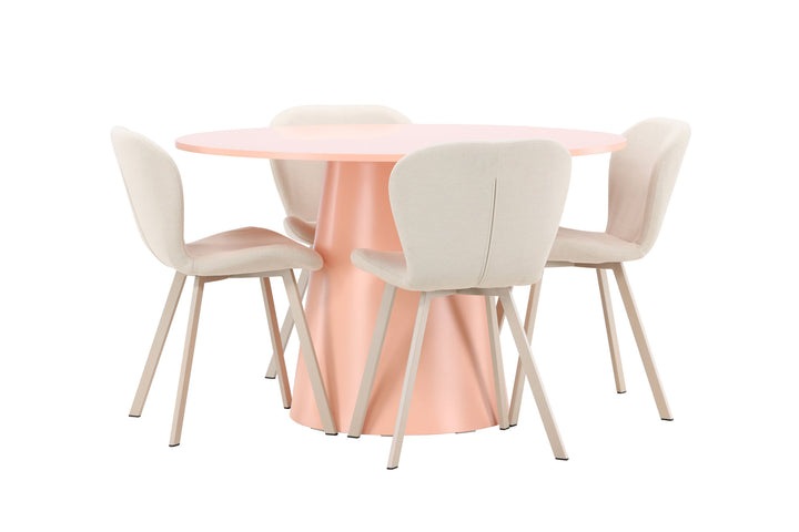 Venture Home Lanzo Table - Peach with 4 Lilja Chair - Beige