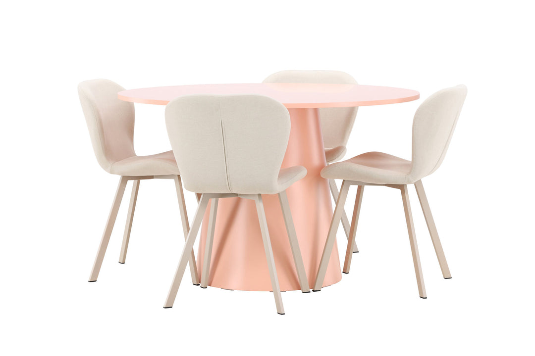 Venture Home Lanzo Table - Peach with 4 Lilja Chair - Beige