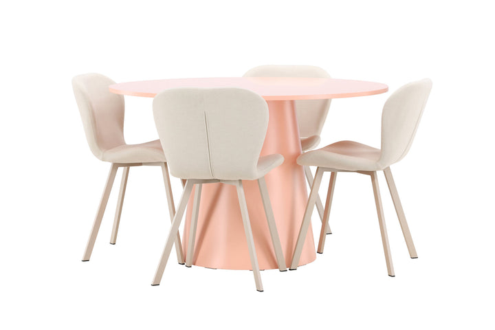Venture Home Lanzo Table - Peach with 4 Lilja Chair - Beige