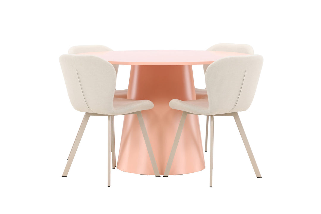 Venture Home Lanzo Table - Peach with 4 Lilja Chair - Beige