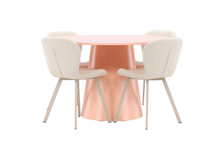 Venture Home Lanzo Table - Peach with 4 Lilja Chair - Beige