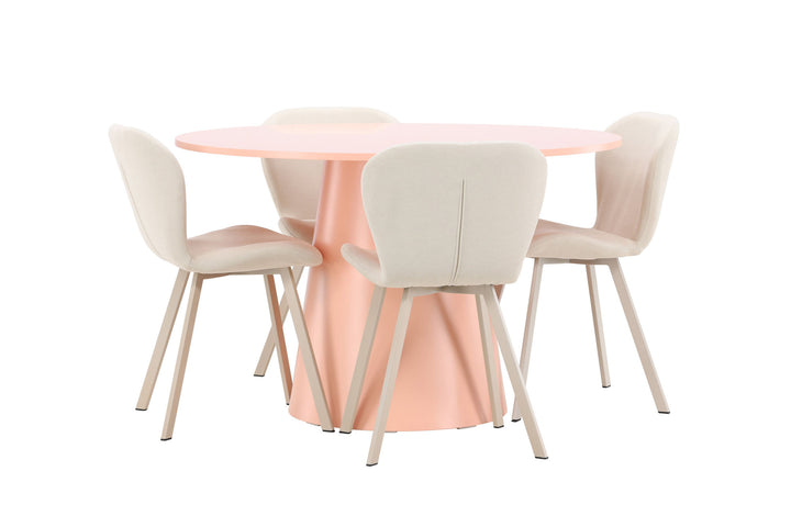 Venture Home Lanzo Table - Peach with 4 Lilja Chair - Beige