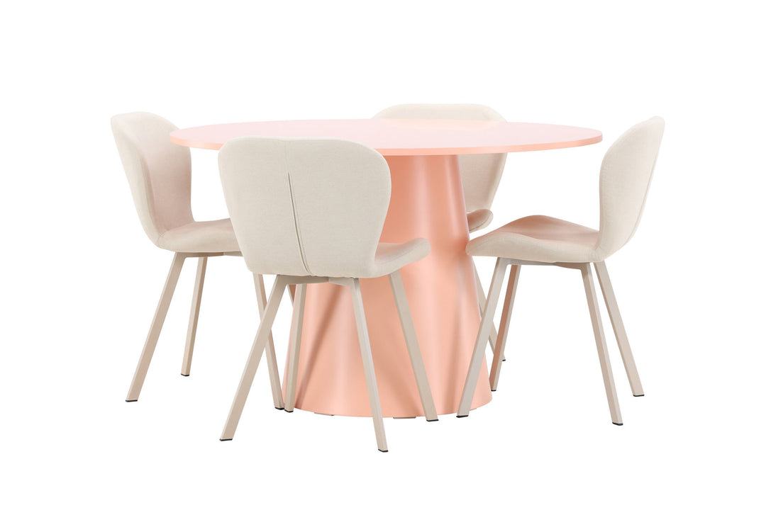Venture Home Lanzo Table - Peach with 4 Lilja Chair - Beige