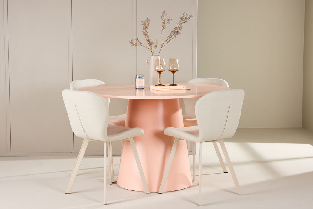 Venture Home Lanzo Table - Peach with 4 Lilja Chair - Beige