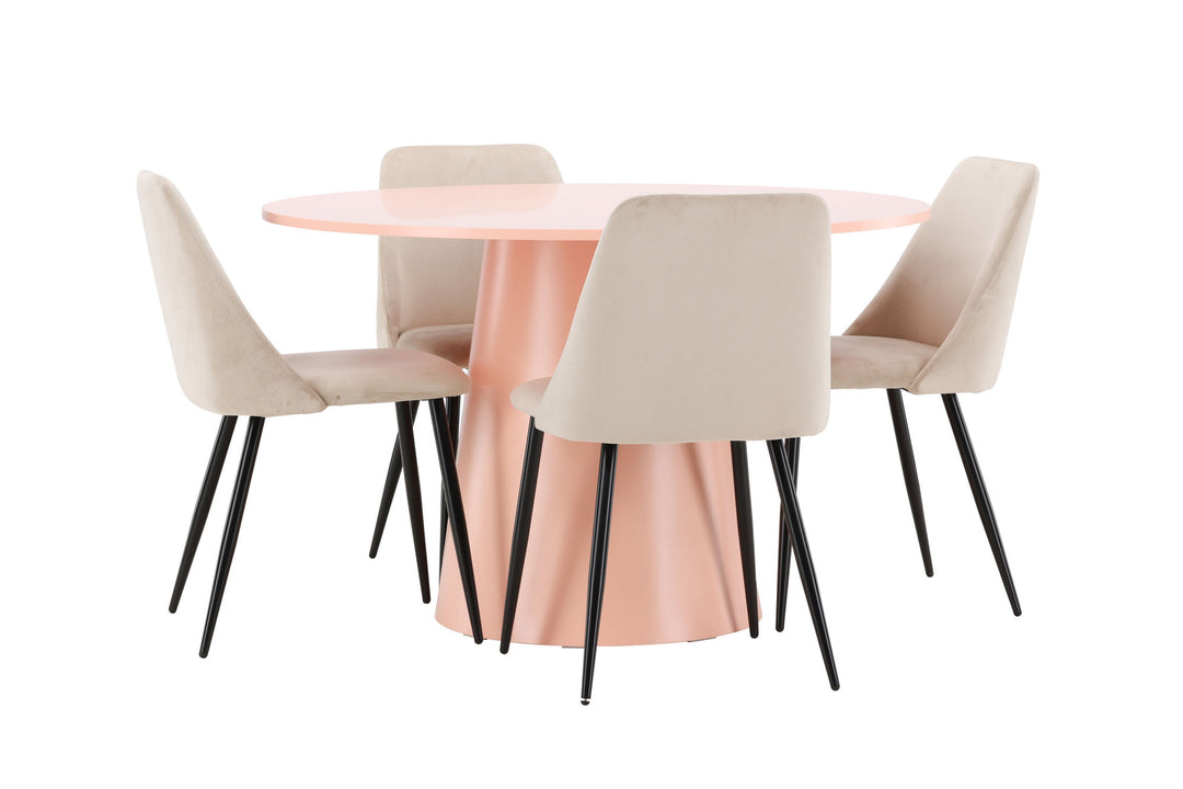 Venture Home Lanzo Table - Peach with 4 Night Chair - Black / Beige